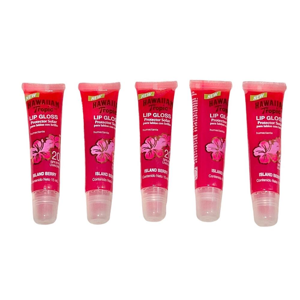 VTG Hawaiian Tropic Island Berry SPF 20 Sheer Pink Lip Gloss Bundle Lot of 5